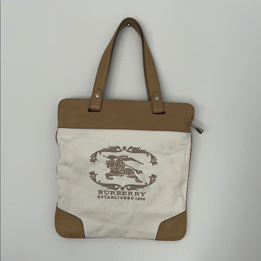 Burberry Tan and White Bag with Classic Design